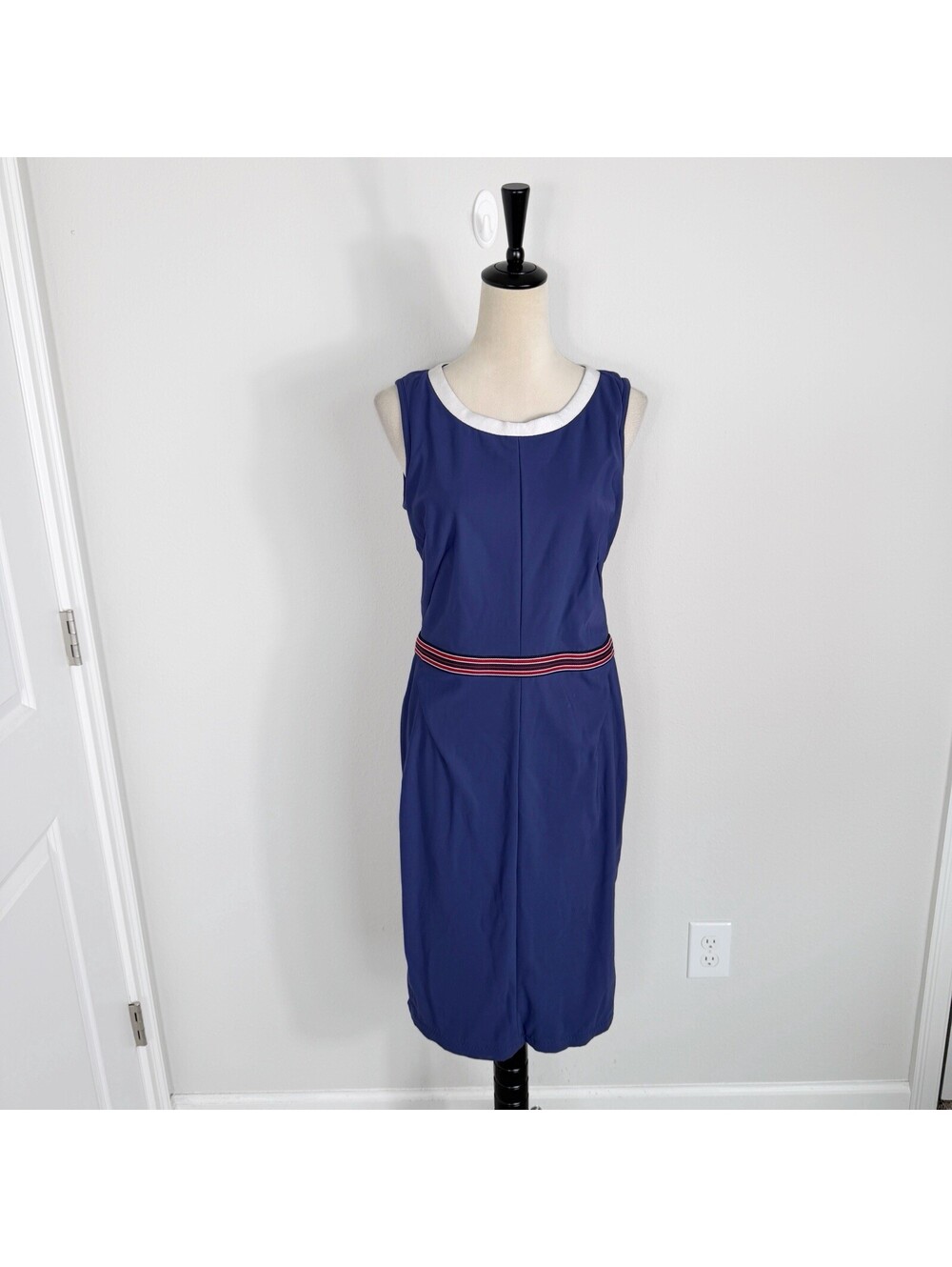 D&G Dolce & Gabbana Blue Sleeveless Bodycon Dress w/ Striped Waistband sz 44